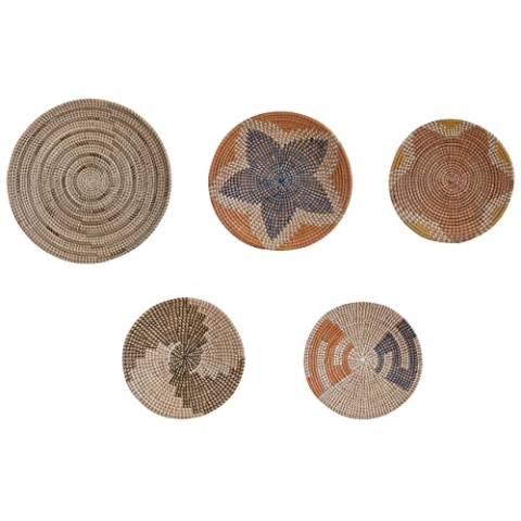 Beliani Wanddeko Seegras natürlich geflochten afrikanische Wandkörbe 5er Set Boho Parore