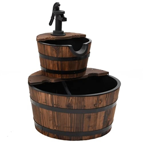 vidaXL Gartenbrunnen mit Pumpe, Brunnen mit Holzrahmen, Wasserbrunnen für Gartendekoration, Wasserfontäne Zierbrunnen, Massivholz Tanne