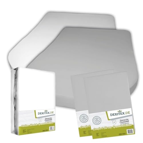 Dexitex - Bettlaken Wohnwagen Queensbett - 3er Set - 1 Molton, 2 Spannbettlaken - Grau- Bettlaken aus hochwertiger Baumwolle -Oeko-TEX - Multi-Stretch-Spannbettlaken für Wohnmobil und Wohnwagen
