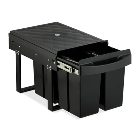 Relaxdays Einbaumülleimer, 4 Fächer, 4X 8 l, HxBxT: 34,6 x 34 x 51,8 cm, ausziehbar, Müllsystem Unterschrank, schwarz
