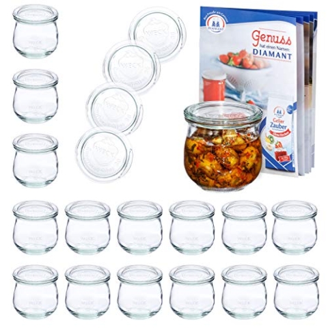 MamboCat 18er Set WECK-Tulpenglas 370 ml + 18 Glas-Deckel RR80 + Rezeptheft | Marmeladen-Gläschen klar | Ø 9 cm | Einmachen, Einkochen & Konservieren | Einweck-Zubehör