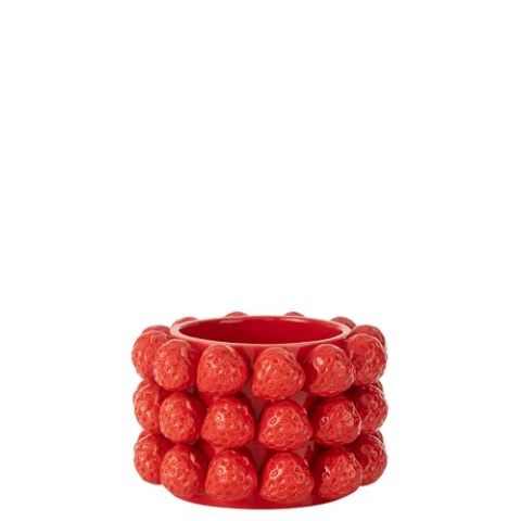 J-Line ÜBERTOPF ERDBEEREN Keramik ROT MEDIUM