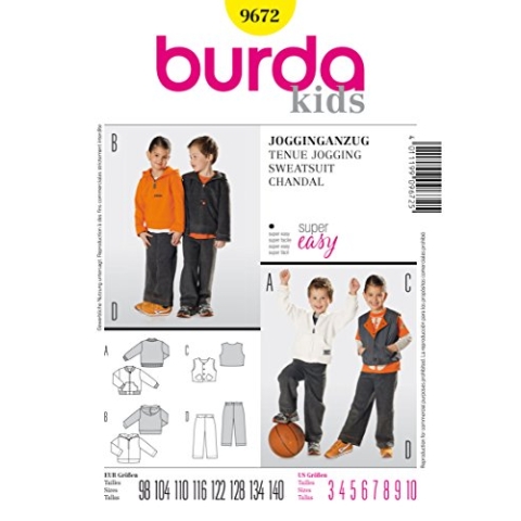 Burda 9672 Schnittmuster Jogginganzug (Kids, Gr, 98-140) Level 1 super Easy