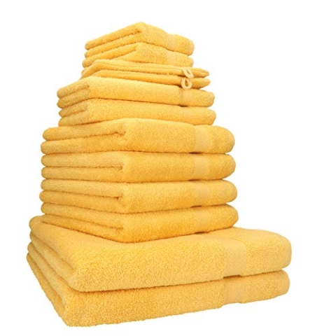 Betz Premium 12er Frottier Handtuch-Set - 2 Liegetücher - 4 Handtücher - 2 Gästetücher - 2 Seiftücher - 2 Waschhandschuhe - Farbe honiggelb