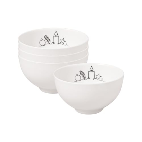Villeroy & Boch Statement Lines XMAS Müslischalen 4er Set, 470 ml, Spülmaschinenfest, Mikrowellensicher, Schüssel, Bowl, Schale, Premium Porcelain, Weiß-Schwarz