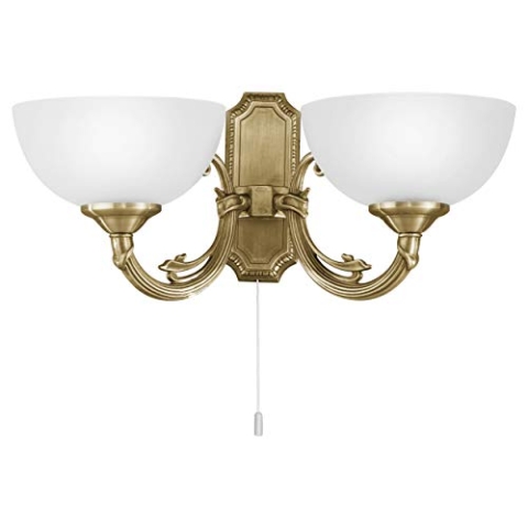 EGLO Wandlampe Savoy, 2 flammige Wandleuchte Vintage, Rustikal, Wandleuchte innen aus Metallguss, satiniertem Glas, Wohnzimmerlampe, Flurlampe in Brüniert, Weiß, Lampe mit Zug-Schalter, E14 Fassung