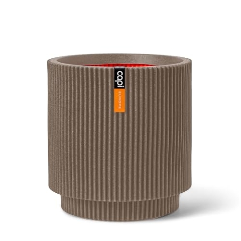 Capi Europe - Gefäß Zylinder Groove NL - 41x43 - Warm Taupe - Öffnung Ø36 - Blumentopf für den Innen- und Außeneinsatz - Bruchsicher - 100% recycelbar - KGVWT883