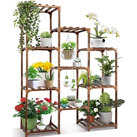Pflanzenständer für drinnen und draußen, mehrstöckige Blumenständer großes Pflanzenregal aus Holz hoch, mehrstöckig, Gartenregale, Holzpflanzenhalter, Regal für Wohnzimmer, Ecke, Balkon, Büro, Rasen