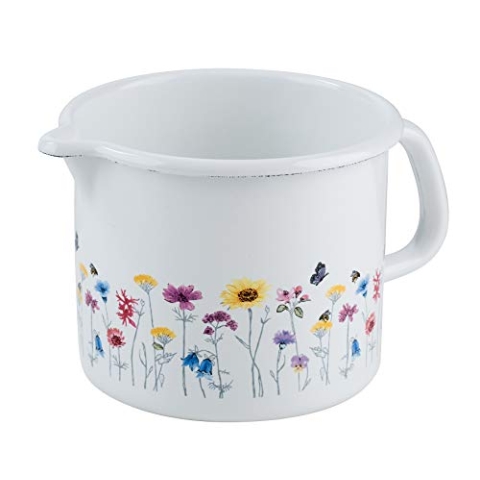 Riess, 0041-070, Schnabeltopf 14 1,7L, COUNTRY SONDEREDITION FLORA, Durchmesser 14 cm, Inhalt 1,7 Liter, Höhe 11,5 cm, Emaille, weiß, Induktion