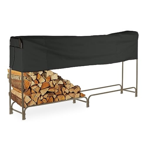 Relaxdays Kaminholzregal mit Abdeckung, pulverbeschichteter Stahl, außen, Brennholzregal, 122x250x30 cm, braun/schwarz