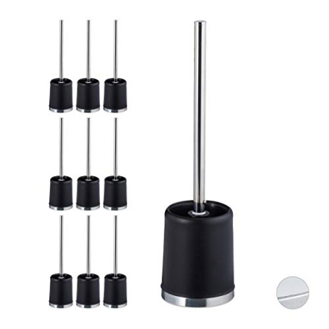 10 x WC-Garnitur, Kunststoff WC-Bürstenhalter mit Toilettenbürste, stehend, wechselbarer Bürstenkopf, 37cm, schwarz