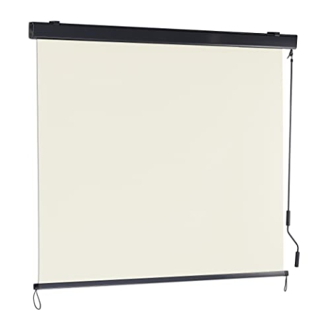 Relaxdays Senkrechtmarkise, 250 x 160 cm, Außenrollo mit Kurbel, Sonnenschutz & Sichtschutz, Balkon & Terrasse, beige