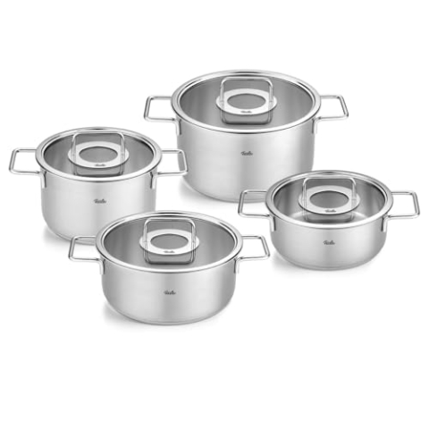 Fissler Pure Collection / Edelstahl-Kochtopfset, 4-teilig, Töpfe mit Glas-Deckel (2 Kochtöpfe,2 Bratentöpfe), MADE IN GERMANY - Induktion