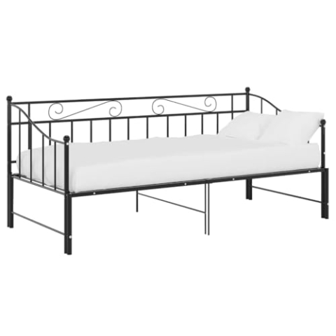 vidaXL Ausziehbett Sofabett Ausziehsofa Bettgestell Tagesbett Schlafsofa Gästebett Bett Metallbett Bettsofa Couch Sofa Schwarz Metall 90x200cm