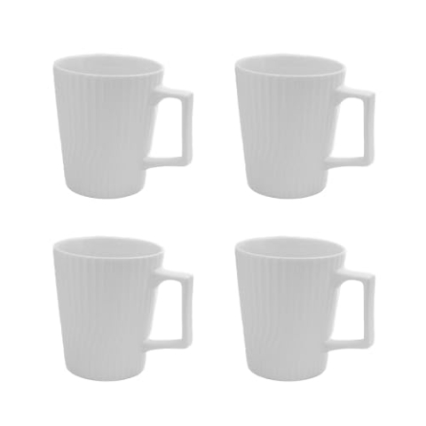 INTIRILIFE 4x Kaffee Tasse in Weiß mit 400 ml Füllmenge - 12.5 x 7.1/9.4 x 10.5 cm - Tee Tasse mit gerilltem Muster, Becher mit Henkel, Trinkbecher für Kaffee, Tee, Milch, Kakao und vielem mehr