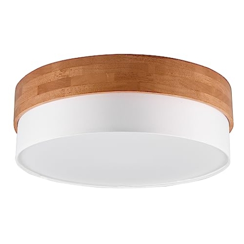 Trio Leuchten Deckenleuchte Seasons 611500301, Holz naturbelassen, Schirm Stoff weiß, exkl. 3x E27