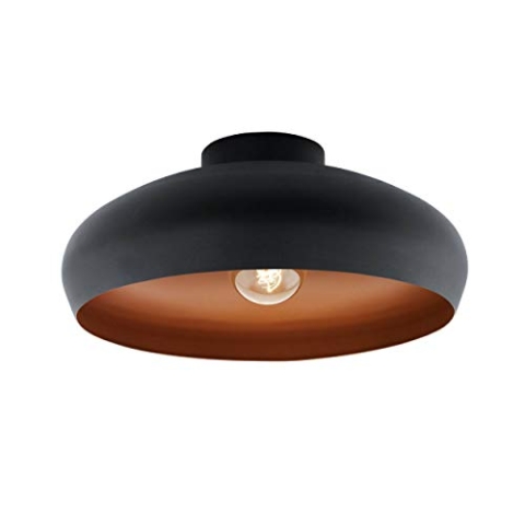 EGLO Deckenlampe Mogano, 1 flammige Deckenleuchte Industrial, Vintage, aus Stahl, Wohnzimmerlampe in Schwarz, Kupfer, Küchenlampe, Flurlampe Decke mit E27 Fassung