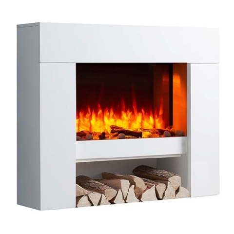 BALDERIA Elektrokamin Naran | Elektrischer Standkamin mit 3D-Flammeneffekt | Elektro Heizung 2000W, LED-Beleuchtung | Kamin mit Fernbedienung, Timer, Startsteuerung & Thermostat | Weiß