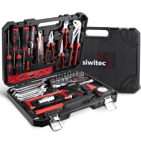 siwitec Werkzeugkoffer 95-teilig | Werkzeug Set CRV | Werkzeugkasten gefüllt mit Zangen, Schraubendrehern, Schlüsselsatz uvm | Haushaltswerkzeugkoffer