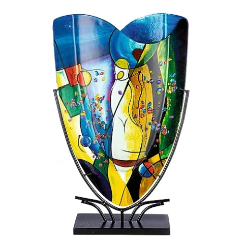 GILDE GLAS art Deko Vase aus Glas auf Metallfuß - Deko Wohnzimmer - Geschenke für Frauen Geburtstag Weihnachten - Mehrfarbig Höhe 58 cm