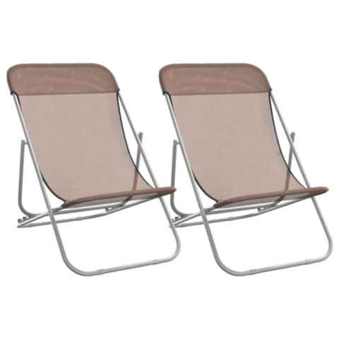 vidaXL Strandstuhl 2 STK., Gartenstuhl Verstellbar Klappbar, Stuhl Campingstuhl mit Stahlrahmen, Klappstuhl Liegestuhl, Braun Textilene Pulverbeschichteter Stahl
