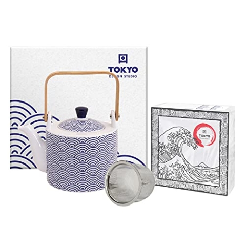 TOKYO design studio Nippon Blue Tee-Kanne blau-weiß, 0,8 Liter, asiatisches Porzellan, Japanisches Design, inkl. Geschenkverpackung