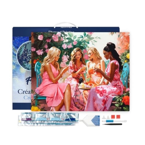 Figured'Art Diamond Painting Erwachsene 40x50cm Mit Rahmen Ganze Leinwand gespannt Toast der Divas im Garten 5D Bilder Eckige Steine - DIY Set Basteln