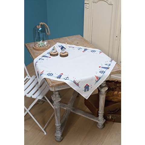 Vervaco Stickpackung Tischdecke Zählmusterpackung Kreuzstich Maritim Stickdecken zum Selbersticken Stickset Weihnachten Kreativ Set für Erwachsene 80 x 80 cm Kreatives Geschenk