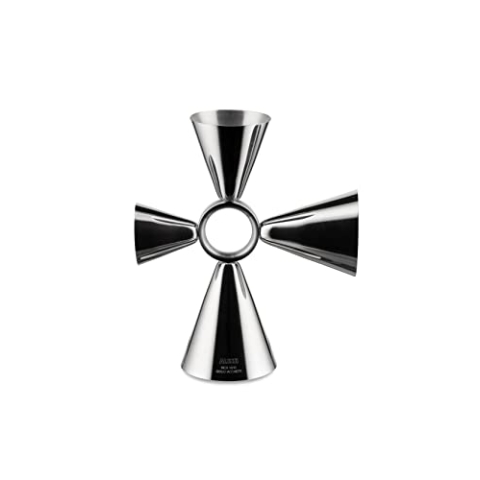 Alessi The Tending Box GIA28 - Quadri Combo Jigger Cocktail-Messbecher, Gehäuse aus Edelstahl 18/10 mit Zentralem Ring und Vier Dosierern für 1,5, 3, 4 und 6 cl, Stahl