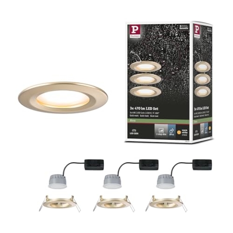 Paulmann 92407 LED Einbauleuchte 3-Step-Dim Nova Coin IP44 rund 74mm Coin 3x6W 3x470lm 230V dimmbar 2700K Gold matt