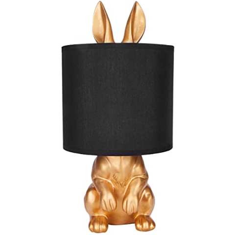 BRUBAKER Tisch- oder Nachttischlampe Goldener Hase - Tischleuchte mit Keramikfuß und Stoffschirm - 42 cm Höhe, Schwarz Gold