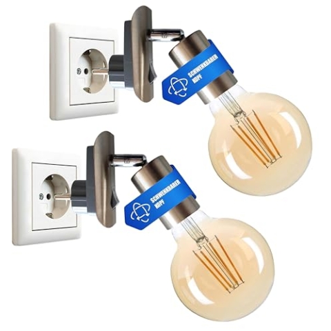 Trango 2er Pack 11-260A LED-Steckerleuchte inkl. je 1x 4 Watt 2500K Gold warmweiß E27 LED Leuchtmittel in Nickel matt *ANNA* Wandleuchte, Leselampe, Nachtlicht, Wandlampe, Küchenlampe, Steckerlampe