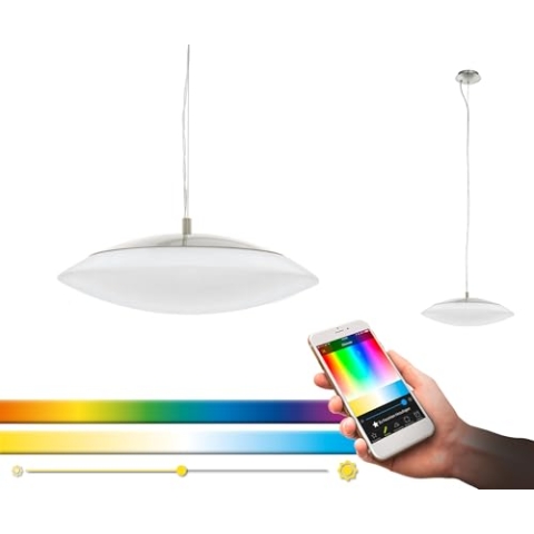 EGLO connect LED Pendelleuchte Frattina-C, 1 flammige Hängelampe, Hängeleuchte aus Stahl und Kunststoff in Nickel-Matt, Weiß, Farbtemperaturwechsel (warm, neutral, kalt), RGB, dimmbar