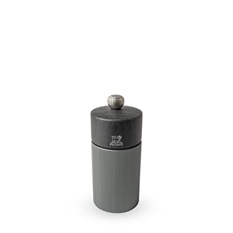 PEUGEOT - Salzmühle Line 12 cm - Klassische Mahlgradeinstellung - Aluminium und recyceltes Holz mit PEFC-Siegel - Karbonfarben