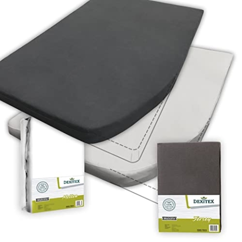 Dexitex - Spannbettlaken Wohnmobil 2er Set - 1 Spannbettlaken + Molton Matratzenschoner rechts (130-160cm x 200cm)- Französische Betten - für Wohnwagen Matratze - Oeko-TEX - 100% Baumwolle - Antrazit