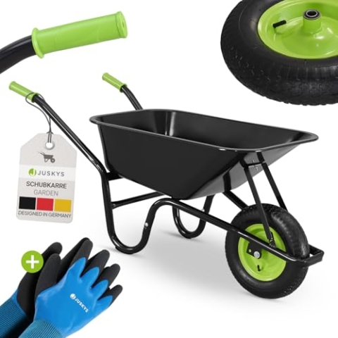 Juskys Schubkarre Garden - 100 Liter Volumen - 210 kg - Luftreifen mit Metall Felge - Wanne verzinkt - Garten Karre Schiebkarre Transportkarre Schwarz