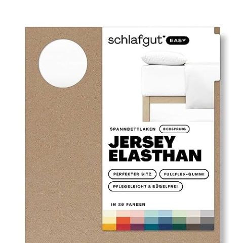 Schlafgut Easy Jersey Elasthan Boxspring Spannbettlaken 180x200 bis 200x220 Full-White, Spannbetttuch aus superweicher Baumwolle mit Elasthan
