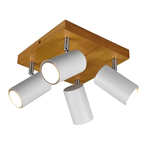 Trio Leuchten Deckenleuchte Marley 812400431, Metall Weiß matt, Holz, exklusiv 4x GU10