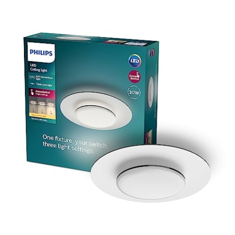Philips LED SceneSwitch Garnet Deckenleuchte (30 W), LED Leuchte mit drei Dimmstufen und warmweißem Licht, LED Beleuchtung mit EyeComfort, schwarz