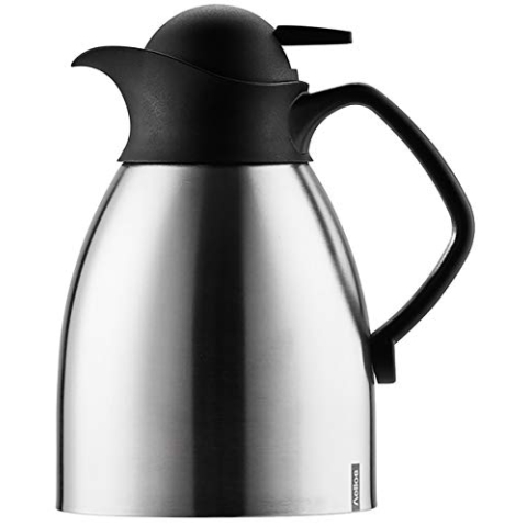 Helios Enduro Push Edelstahl-Isolierkanne 1L – 6h Hält Getränke heiß & kalt-Robust & bruchsicher-Einfache Einhandbedienung-BPA-frei, matt, 1 Liter