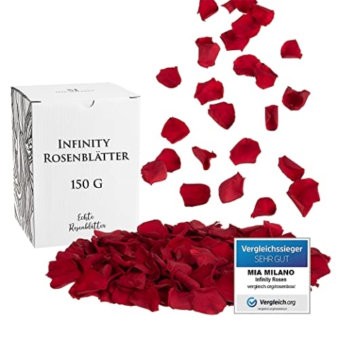Mia Milano Rosenblätter Rot getrocknet I 150 g Echte Rosenblüten - Konservierte Blütenblätter (3 Jahre haltbar) Romantisches Geschenk für Frauen mit Rosenduft