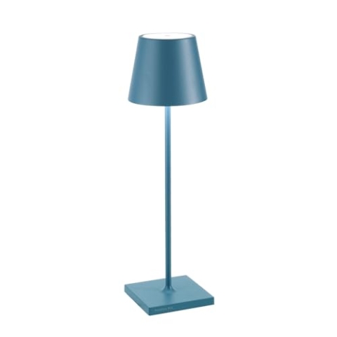 Zafferano, Poldina Pro Lampe, Kabellose, Wiederaufladbare Tischlampe mit Touch Control, Auch für den Außenbereich Geeignet, Dimmer, 2200-3000 K, Höhe 38 cm, Farbe Avio Blau