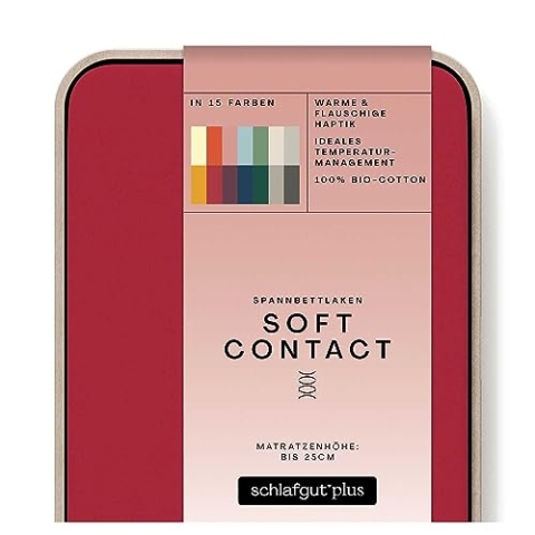 schlafgut Soft Contact Spannbettlaken bis 160x200cm, Red Deep aus 100% Biobaumwolle wärmend