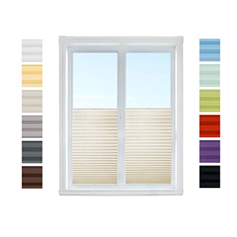 Plissee Rollo NACH MAß Klemmfix ohne Bohren - TOP QUALITÄT Pearl Stoffkollektion | Easyfix klemmträger Faltrollo Jalousie Sichtschutz, Sonnenschutz für Fenster (Creme, B: 61-70cm, H: 191-210cm)