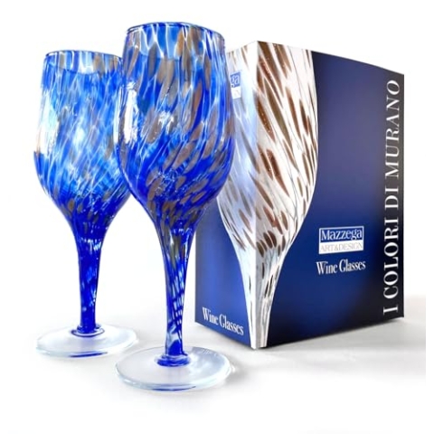 MAZZEGA ART & DESIGN – 2 Aventurin-Kelche aus mundgeblasenem Glas – anpassbar – die Farben von Murano – hergestellt in Italien
