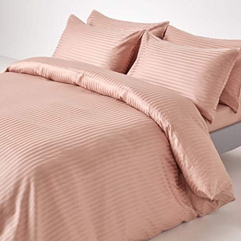 Homescapes 3-teiliges Damast-Bettwäsche-Set Taupe-beige aus 100% ägyptischer Baumwolle mit Satin-Streifen, 1 Bettbezug 230x220 cm & 2 Kissenbezüge 48x74 cm