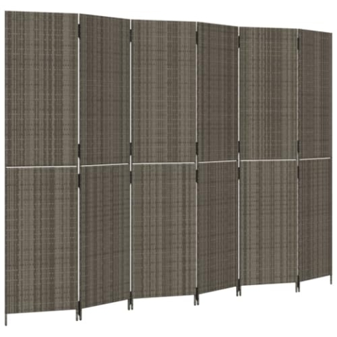 vidaXL Paravent 6-TLG., Raumteiler Faltdesign Stahlrahmen, Trennwand Sichtschutz für Innen Außen, Spanische Wand Raumtrenner, Grau Poly Rattan