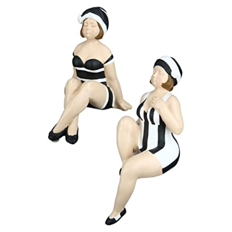 GILDE Poly Figur „Becky“, 2er Set, Kantensitzer, Schwarz/Weiß, 14x17x19cm und 26x12x27cm,