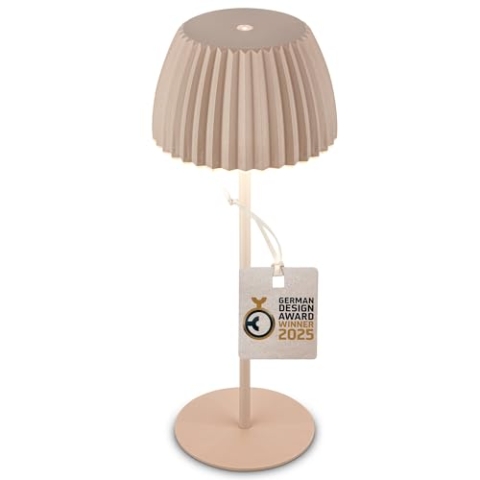 BRILONER - Riffle LED Tischlampe kabellos IP44 mit Lichtkante, 14,5x36,5 cm, Touchdimmer, Akku tauschbar, Nachttischlampe, Leselampe, LED Lampe, Akku Lampe, German Design Award Winner 2025, Beige