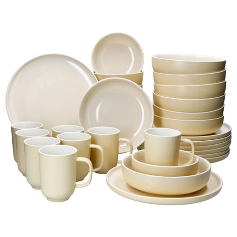 Ritzenhoff & Breker Jasper Vanille 32tlg Kombiservice für 8 Personen I Steingut-Geschirrset mit je 8x Kaffeebechern 170ml, Schalen 360ml, Suppenteller & Speiseteller I Frühstück, Mittag & Kaffee